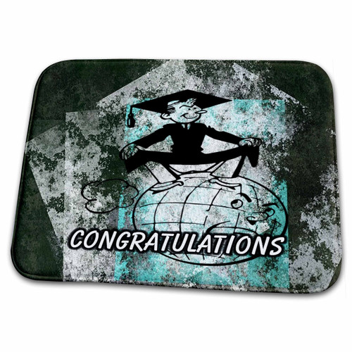 3dRose Image of Boy Graduate Sits On top Of World Over Black Aqua... - Dish Drying Mats (ddm-357990-1)
