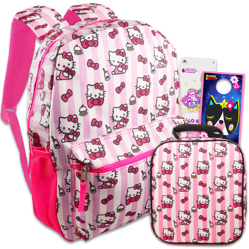 Hello Kitty Backpack with Lunch Box for Girls - Bundle with Hello Kitty Backpack, Hello Kitty Lunch Bag, Stickers, More | Hello Kitty Backpack for School