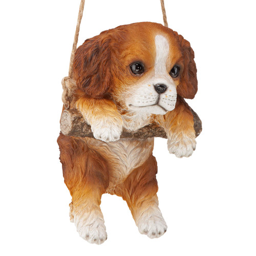 Design Toscano Brown Cavalier Puppy on a Perch Hanging Dog Sculpture Design Toscano Brown Cavalier Puppy on a Perch Hanging Dog Sculpture