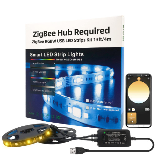 GIDERWEL ZigBee 3.0 USB RGBW LED Strip Light 13ft Dimmable Kit,Smart TV Backlights Work with Hub Bridge Lightify Hub Echo Plus for APP/Alexa Voice Control RGBWW LED Lights Ambiance Lighting