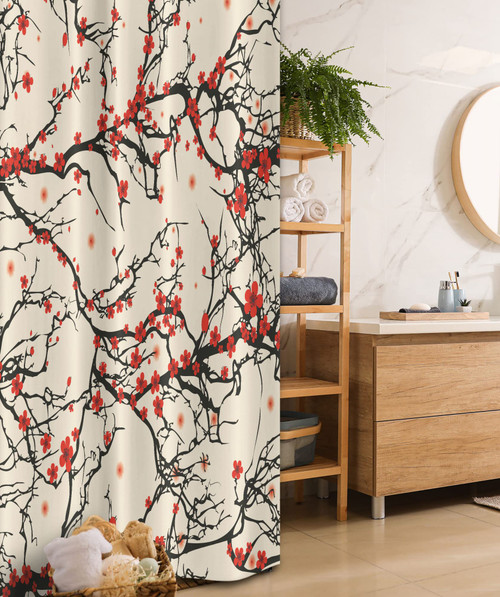 Ambesonne Japanese Stall Shower Curtain, Nature Cherry Blossom Sakura Branch Flowers Art Print Tree with Petals, Fabric Bathroom Decor Set with Hooks, 36" W x 72" L, Brown Vermilion Ambesonne Japanese Stall Shower Curtain, Nature Cherry Blossom Sakura Branch Flowers Art Print Tree with Petals, Fabric Bathroom Decor Set with Hooks, 36" W x 72" L, Brown Vermilion