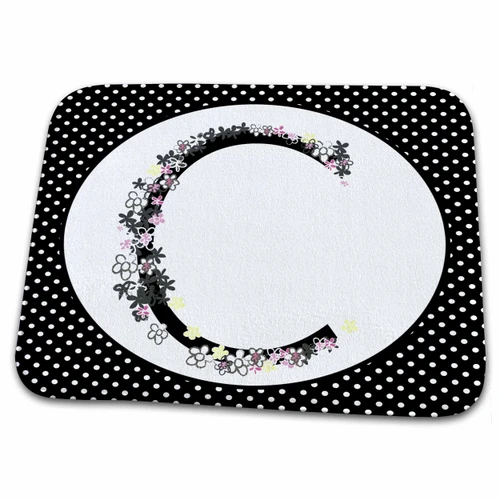 3dRose Cute Pink, Yellow, Black Flourish and Flowers Monogram C - Dish Drying Mats (ddm-318050-1)