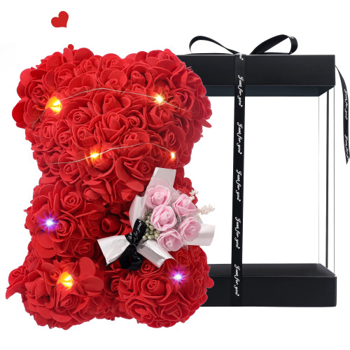 FLOWERS Rose Bear Gifts for Women Mom, Rose Teddy Bear Valentines Day Gifts for Wife Her Girlfriend, Mothers Day Teddy Bear Gifts for Women Mom, Handmade Birthday Gifts for Mom with LED Lights (Red) FLOWERS Rose Bear Gifts for Women Mom, Rose Teddy Bear Valentines Day Gifts for Wife Her Girlfriend, Mothers Day Teddy Bear Gifts for Women Mom, Handmade Birthday Gifts for Mom with LED Lights (Red)