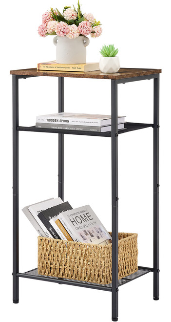 Hoctieon 3 Tier End Table, Telephone Table, Narrow Side Table with Storage, Nightstand for Small Spaces, Metal Frame, For Living Room, Bedroom, Sofa Couch, Hall, Easy Assembly, Rustic Brown