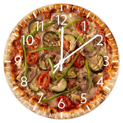 ArogGeld PVC Clock Italian Pizza Large Wall Clock Fast Food Round Clock Wall Decor 12in Battery Operated Silent Non-Ticking Abstract Frameless Clocks for Bathroom Kitchen Bedroom Office Home