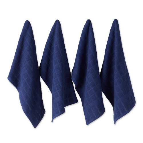 DII Basic Terry Collection Windowpane Dishtowel Set, 16x26, Nautical Blue Solid, 4 Piece