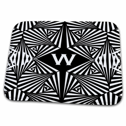 3dRose Letter W- Black and White Geometric Monogram - Dish Drying Mats (ddm-300095-1)