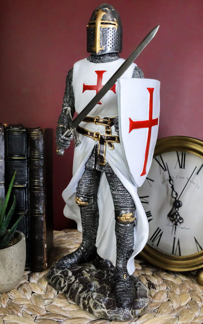 Ebros White Cloak Caped Medieval Crusader Swordsman Knight Figurine 11.5" H Medieval Royal Suit of Armor Knight of The Cross Resin Collectible Ebros White Cloak Caped Medieval Crusader Swordsman Knight Figurine 11.5" H Medieval Royal Suit of Armor Knight of The Cross Resin Collectible