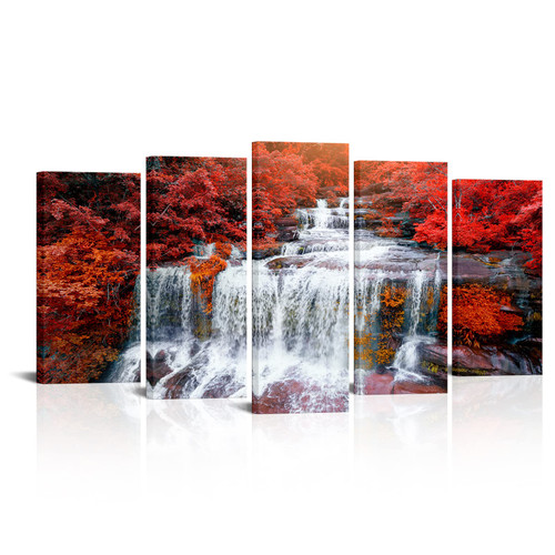 Visual Art Decor Large Canvas Wall Art Red Trees Forest Waterfall Landscape Picture Prints Modern Home Living Room Office Wall Decoration Ready to Hang (01 5 Pieces) Visual Art Decor Large Canvas Wall Art Red Trees Forest Waterfall Landscape Picture Prints Modern Home Living Room Office Wall Decoration Ready to Hang (01 5 Pieces)