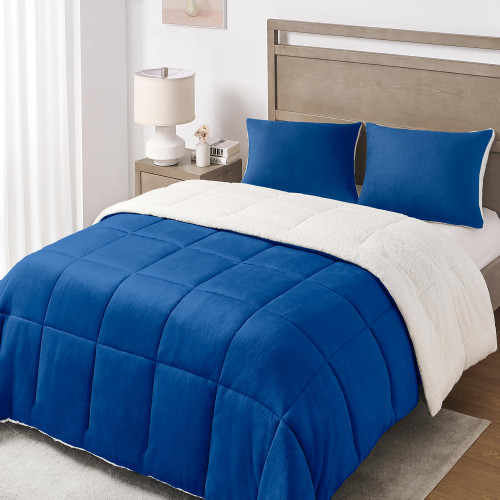 Basic Beyond Twin Comforter Set - Micromink Fleece Sherpa Comforter for Twin Bed, Soft and Warm Twin Bedding Comforter Set for Girls and Boys in Winter, Royal Blue, 64"x88"