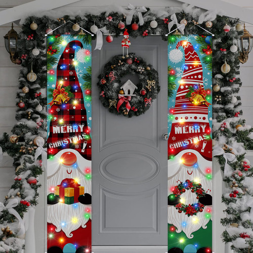 2 Pieces Outdoor Christmas Decorations Xmas Hanging Porch Signs Banner Winter Holiday Door Banner Decoration with Light Strings and Pins for Yard Front Door Home Garage Wall Decor (Gnome) 2 Pieces Outdoor Christmas Decorations Xmas Hanging Porch Signs Banner Winter Holiday Door Banner Decoration with Light Strings and Pins for Yard Front Door Home Garage Wall Decor (Gnome)
