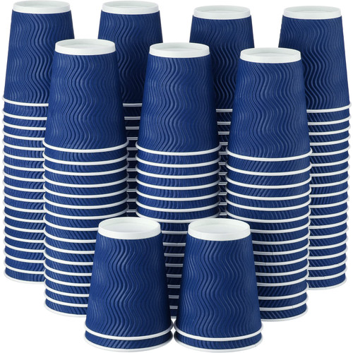 200 Pack 12 oz Paper Cups Bulk Disposable Ripple Insulated Ripple Wall Paper Coffee Cups Kraft Hot Beverage Cups Hot Paper Coffee Cups for Hot Beverage or Cold Drinks Office Home Party (Blue)