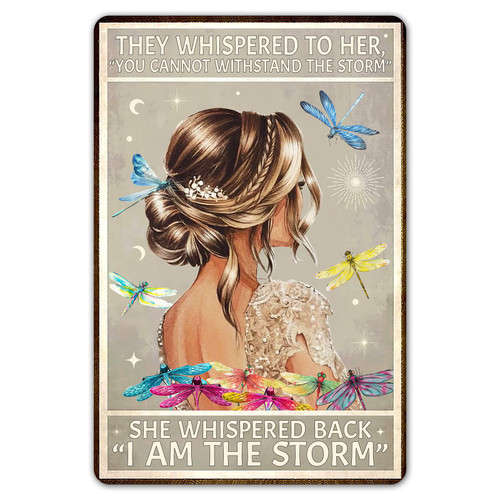 ZYPENG Inspirational Positive Quotes Wall Decor She Whispered Back I Am The Storm Hippie Boho Art Metal Tin Signs Motivational Poster Gifts for Women Bedroom Living Room Home Office 12x8 Inch