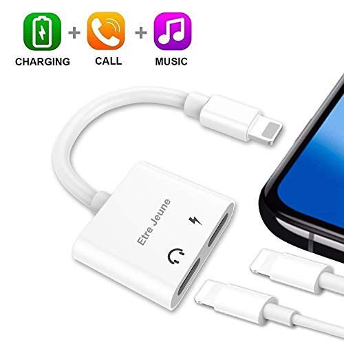 Etre Jeune Adapter Splitter, Dual Ports Headphone Adapter Dongle Splitter Comptiable for IP X/8/8Plus/7/7Plus, Audio Charging Adapter Support Calling + Charger + Music