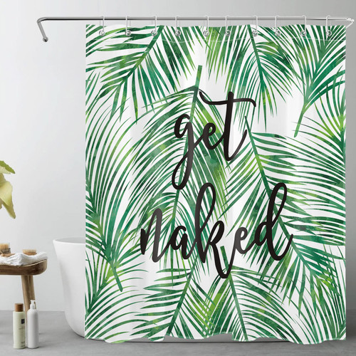 LB Green Tropical Coconut Palm Leaf Shower Curtain with Hooks,Black Font Get Naked Funny Bathroom Curtains 60x72 inch Waterproof Polyester Fabric LB Green Tropical Coconut Palm Leaf Shower Curtain with Hooks,Black Font Get Naked Funny Bathroom Curtains 60x72 inch Waterproof Polyester Fabric