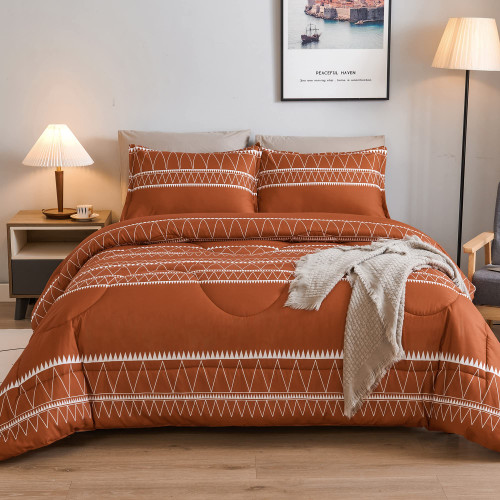 Andency Burnt Orange Comforter Set Full, 3 Pieces Boho Terracotta Rust Bedding Comforter Sets (1 Geometric Comforter & 2 Pillowcases), Summer Lightweight Microfiber Down Alternative Comforter Bed Set