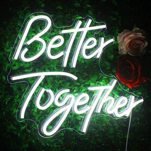 Looklight Better Together Neon Signs,Neon Signs for Wall Decor?White Led Neon Light USB Powered Neon Sign Letters Decorative, Led Signs for Wedding, Engagement Party ,Bedroom Decor?Led Sign For Home Wall Decor