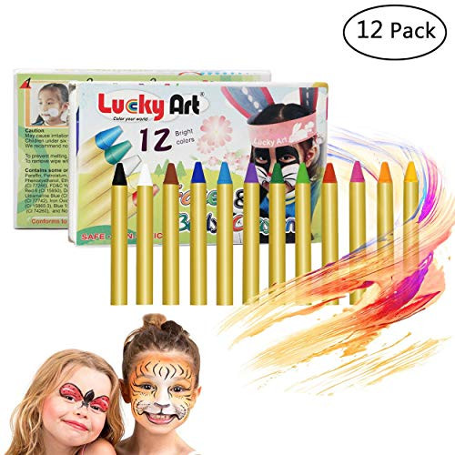 Hip Mall 12 Colors Face Paint Crayons, Safe & Non-Toxic Face and Body Crayons,Washable Face Painting Kits