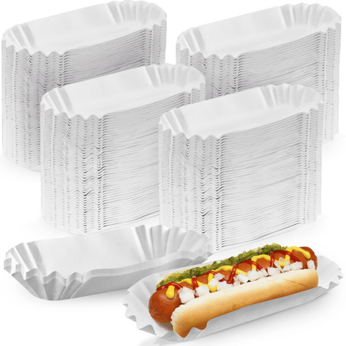 [500 Pack] 6" White Disposable Fluted Paper Hot Dog Trays -Hot Dog Tray, Baseball Hot Dog Trays, Disposable Serving Containers, Corn Dog Liner for Concession Stand/Food Truck