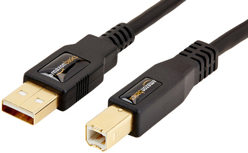 Amazon Basics USB-A to USB-B 2.0 Cable for Printer or External Hard Drive, Gold-Plated Connectors, 16 Foot, Black