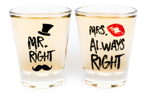 The Plympton Company Funny Wedding Gifts - Mr. Right and Mrs. Always Right Novelty Shot Glasses - Great for Engagements or Anniversaries for Newlyweds and Couples