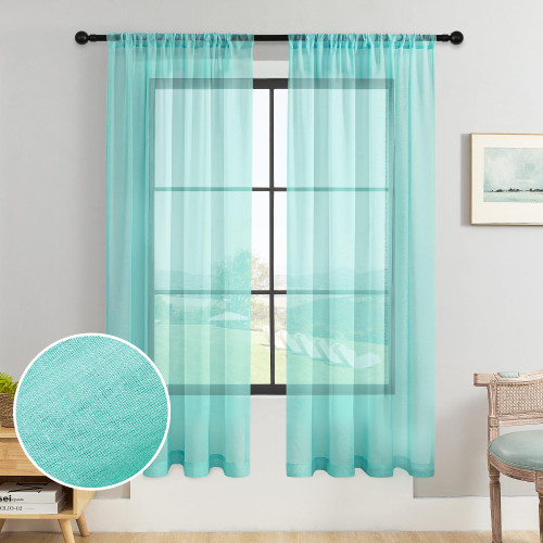 MRTREES Sheer Curtains 72 inches Long Aqua Blue Living Room Curtain Sheers Bedroom Transparent Voile Panels Drapes Rod Pocket Light Filtering Window Treatments 2 Panels