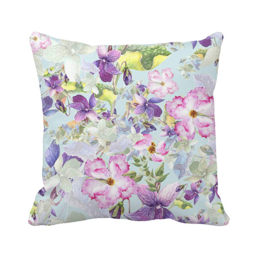 Awowee Throw Pillow Cover Beautiful Watercolor Spring Flowers Violet Pansy and Wild Roses 18x18 Inches Pillowcase Home Decorative Square Pillow Case Cushion Cover