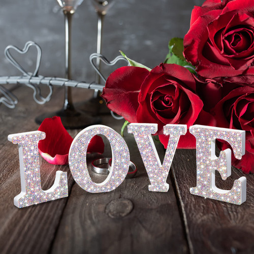 4 Pcs Valentine's Day Love Sign Love Wooden Letters Rustic Valentines Table Decor Love Letters Block Love Wooden Signs Valentines Table Decorations for Home Wedding Party Gifts (Pink)