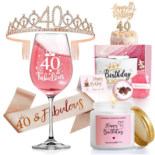 40th Birthday Gifts Women, 40 and Fabulous Gifts, Happy 40th 40 Birthday Gifts Basket, 40th Birthday Gifts Ideas for Friends Female Sister Mom Wife Coworker with 40 & Fabulous Wine Glass 40th Birthday Gifts Women, 40 and Fabulous Gifts, Happy 40th 40 Birthday Gifts Basket, 40th Birthday Gifts Ideas for Friends Female Sister Mom Wife Coworker with 40 & Fabulous Wine Glass