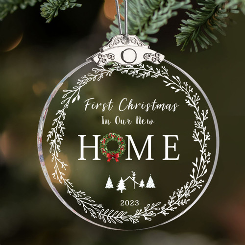 ZUNON Glass First Christmas in Our New Home 2023 Our Married Wedding Decoration Ornaments Newlywed Holiday Keepsake Decor Party Gifts (3' Christmas Tree New Home)