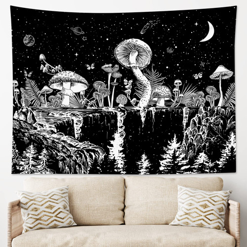 ECOTOB Black White Mushroom Tapestry Moon Mountain Forest Wall Tapestry Galaxy Star Butterfly Tapestry for Bedroom Aesthetic Wall Hanging for Living Room College Dorm Decor, 59x51 Inches ECOTOB Black White Mushroom Tapestry Moon Mountain Forest Wall Tapestry Galaxy Star Butterfly Tapestry for Bedroom Aesthetic Wall Hanging for Living Room College Dorm Decor, 59x51 Inches