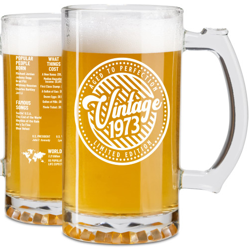 50th Birthday Gifts For Men and Women - 1973 Vintage 25 oz Beer Stein Glass - Birthday Glass For 50 Year Old Dad - 50th Beer Mug for Him - Gifts for 50th Birthday - Funny Birthday Ideas, Decorations 50th Birthday Gifts For Men and Women - 1973 Vintage 25 oz Beer Stein Glass - Birthday Glass For 50 Year Old Dad - 50th Beer Mug for Him - Gifts for 50th Birthday - Funny Birthday Ideas, Decorations