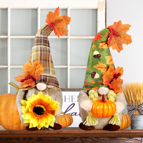 Sggvecsy Fall Gnome Autumn Gnomes Plush Handmade Thanksgiving Decorations Scandinavian Tomte Nisse Swedish Elf Dwarf for Thanksgiving Day Gift Harvest Home Festival Shelf Table Ornament Set of 2