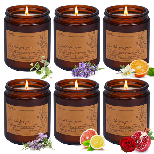 Fixwal 6 Pack Strong Scented Candles Gift Set, 42oz Candles for Home Scented Aromatherapy Soy Wax Glass Jar Candles