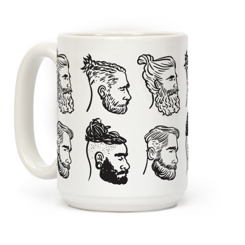 LookHUMAN Beards, Braids and Man Buns White 15 Ounce Ceramic Coffee Mug