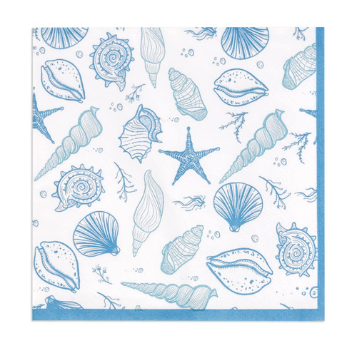 100 Nautical Seaside Cocktail Beverage Napkins Disposable Paper Seashell Sea Shore Ocean Beach Dessert Napkin for Summer Tropical Wedding Bridal & Baby Shower Birthday Coastal Dinner Party Supplies