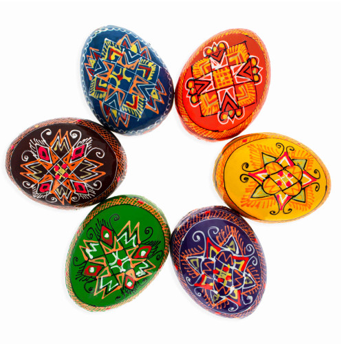 Set of 6 Multicolor Ukrainian Pysanky Wooden Easter Eggs 2.25 Inches Set of 6 Multicolor Ukrainian Pysanky Wooden Easter Eggs 2.25 Inches