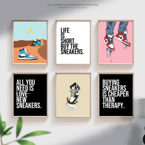 SanArt Sneakers Poster (Model 2), Hypebeast,Unframed Set of 6 (8 x 10 Inch),Hypebeast Sneaker Poster, Michael Jordan Poster, Sneakers Wall Art Decor, Hypebeast Room Decor Sneakerhead Poster