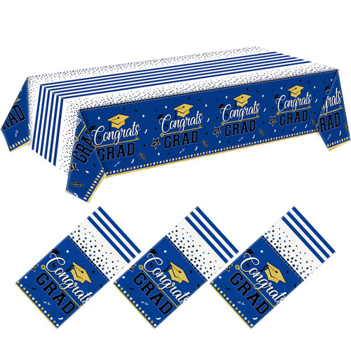 Graduation Tablecloth Party Decorations, 3 Pack Class of 2023 Congrats Grad Blue Graduation Party Tablecover Rectangle Plastic Table Cloth Disposable Table Covers Party Supplies, Large Size 54"x108"