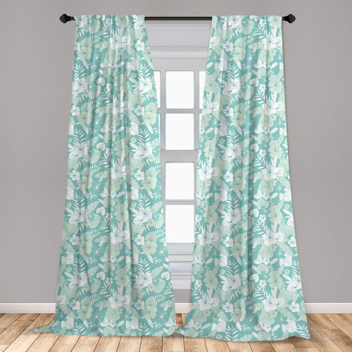 Lunarable Flower Curtains, Hawaiian Floral Themed Tropical Hibiscus and Exotic Leaves, Window Treatments 2 Panel Set for Living Room Bedroom, Pair of - 28" x 63", Teal Green Lunarable Flower Curtains, Hawaiian Floral Themed Tropical Hibiscus and Exotic Leaves, Window Treatments 2 Panel Set for Living Room Bedroom, Pair of - 28" x 63", Teal Green