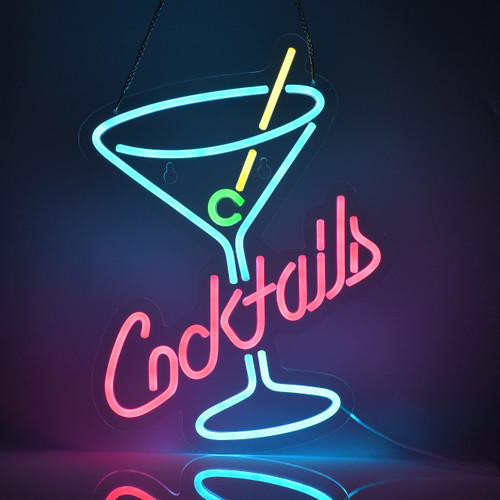 Cocktails Neon Sign for Wall Decor Man Cave Bar Home Art Neon Light Handmade LED Neon Lights Signs with Dimmer for Bedroom Office Hotel Pub Cafe Recreation Room Wall Artwork Sign Decor(15X13inches)