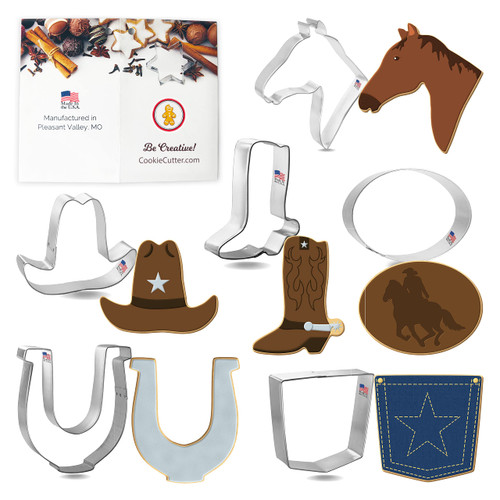 Rodeo Cowboy Cookie Cutter 6 Pc Set - Foose Cookie Cutters - USA Tin Plated Steel Rodeo Cowboy Cookie Cutter 6 Pc Set - Foose Cookie Cutters - USA Tin Plated Steel