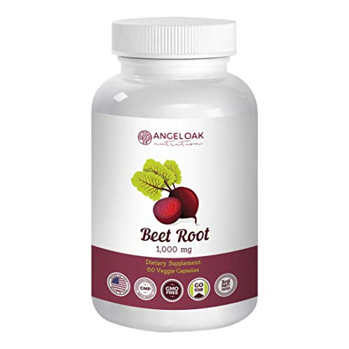 Angel Oak Nutrition Organic Beet Root Powder Capsules  1000mg  60 Super Healthy Beet Pills  Support for High Blood Pressure, Athletic Performance and Nitric Oxide Supplement, Non GMO, Vegan Extract