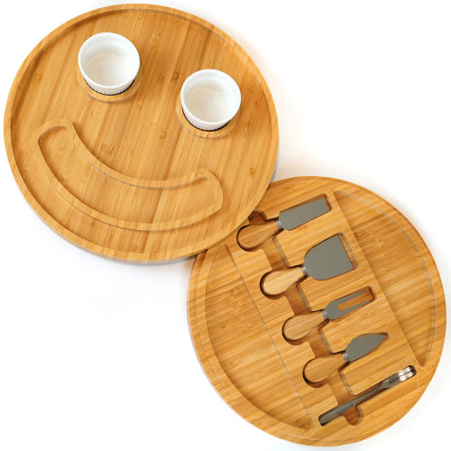 Smiley Face Round Charcuterie Board Set - Smile Shaped Bamboo Cheese Board and Knife Set - Cheese Tray for Serving at Parties - Housewarming, Wedding, Thanksgiving, Christmas, Friend's Gift Smiley Face Round Charcuterie Board Set - Smile Shaped Bamboo Cheese Board and Knife Set - Cheese Tray for Serving at Parties - Housewarming, Wedding, Thanksgiving, Christmas, Friend's Gift