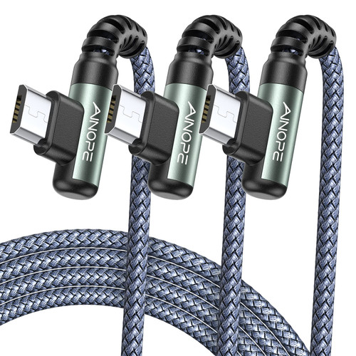 AINOPE Micro USB Cable [3 Pack, 6.6ft/6.6ft/10ft] Fast Charging USB to Micro USB Charger Cable, Right Angle Nylon Braided Android Charger Compatible with Fire Tablet, Kindle, Samsung Galaxy, Android