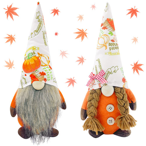 Fall Decor Gnomes Plush 2 PCS Fall Thanksgiving Decorations for Home Autumn Farmhouse Tomte Handmade Swedish Gnome Pumpkin Scandinavian Leprechaun Dwarf Elf Dolls for Fall Rustic Home Table Decor