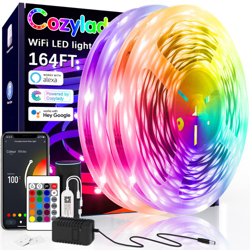 Cozylady 164FT WiFi LED Strip Light, LED Light Strip Compatible with Alexa, Google Home, LED Lights for Bedroom, Kitchen Cozylady 164FT WiFi LED Strip Light, LED Light Strip Compatible with Alexa, Google Home, LED Lights for Bedroom, Kitchen