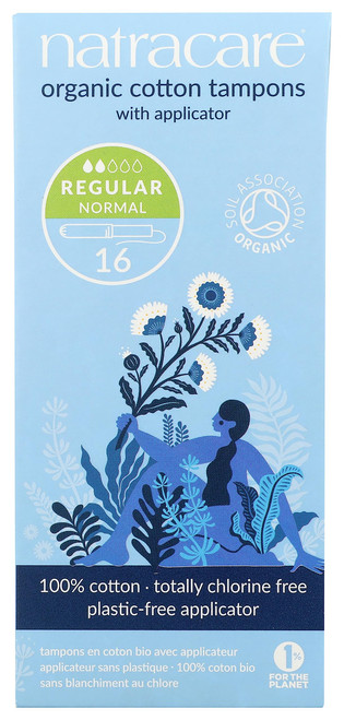 Natracare Organic Cotton Regular Tampons with Cardboard Applicator, Plastic Free, Chlorine Free, Biodegradable & Compostable (1 Pack, 16 Tampons Total)
