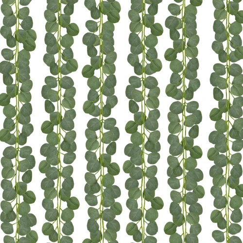 CQURE 6Pcs Eucalyptus Garland,Artificial Eucalyptus Leaves Table Greenery Garland Wreath Vines for Wedding Party Table Fireplace Bedroom Wall Room Decor