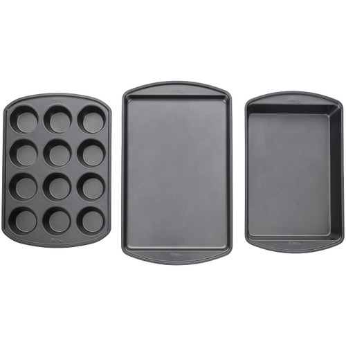 Wilton Perfect Results Non-Stick Muffin, Baking Sheet and Oblong Pan Bakeware Set, 3-Piece Wilton Perfect Results Non-Stick Muffin, Baking Sheet and Oblong Pan Bakeware Set, 3-Piece